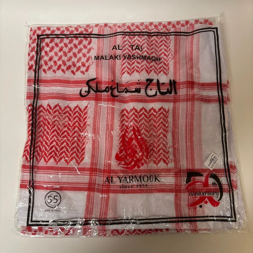 Al Yarmook Al Taj Malaki Yashmagh Shemagh Keffiyeh Scarf Red White 55